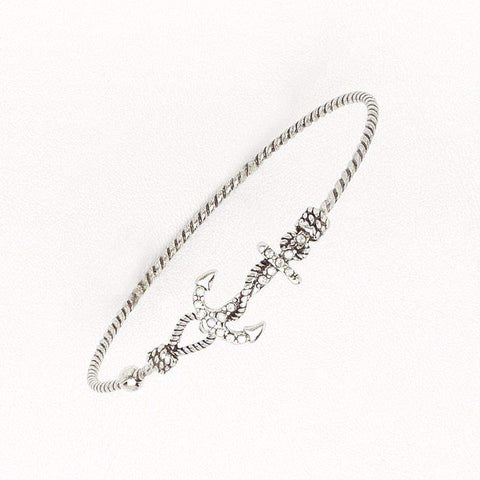 Anchor Bangle in Aged White Gold Filled with Gemstones