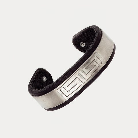 Band Bracelet in Black Leather & Stainless Steel