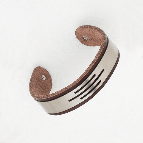 Band Bracelet in Brown Leather & Stainless Steel