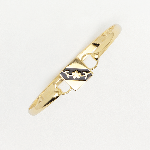 Flower Bracelet in Yellow Gold Filled with Black Enamel