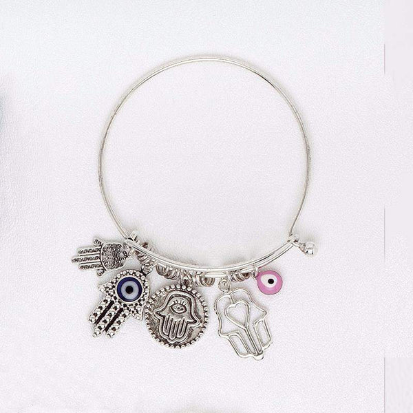 Hamsa Hands Bracelet in Aged White Gold Filled