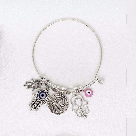 Hamsa Hands Bracelet in Aged White Gold Filled