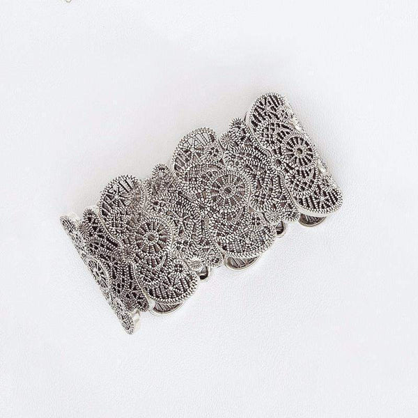 Filigree Elastic Bracelet in Aged White Gold Filled