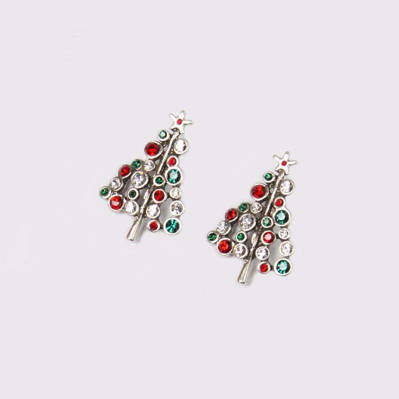 Christmas Tree in Aged White Gold Filled with Multicolor Gemstones