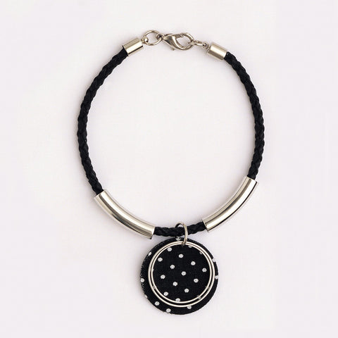 Black Leather Bracelet in Stainless Steel