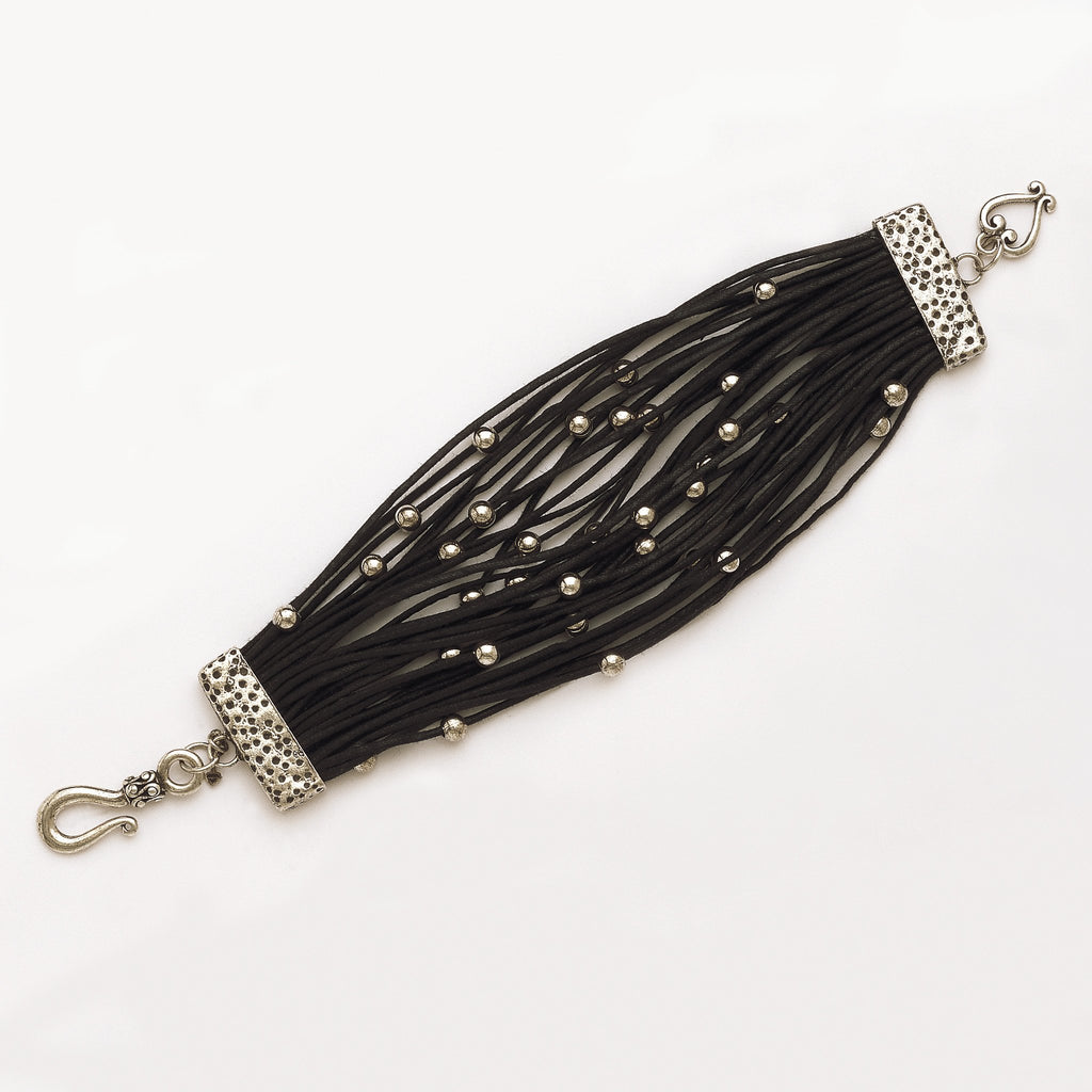 Thousand Black Wax Ropes with Silver Beads