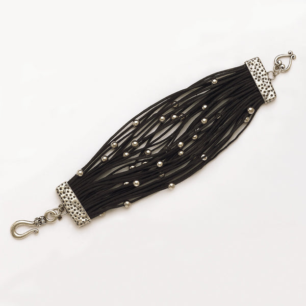 Thousand Black Wax Ropes with Silver Beads
