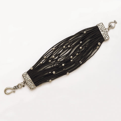 Thousand Black Wax Ropes with Silver Beads
