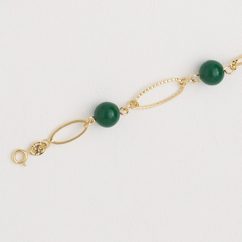 Link & Green Beads Bracelet in Yellow Gold Filled