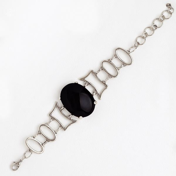 Chain Big Black Gemstones 14k White Gold Filled Bracelet