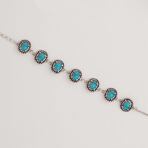 Bracelet in White Gold Filled with Turquoise Gemstones