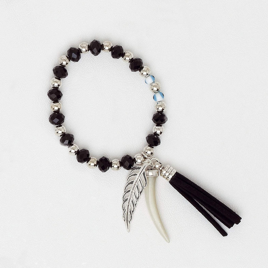 Elastic Bracelet in White Gold Filled & Gemstones Beads with Pendants