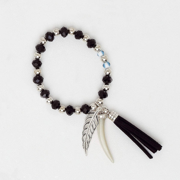 Elastic Bracelet in White Gold Filled & Gemstones Beads with Pendants