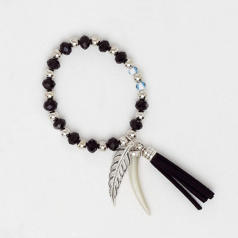 Elastic Bracelet in White Gold Filled & Gemstones Beads with Pendants